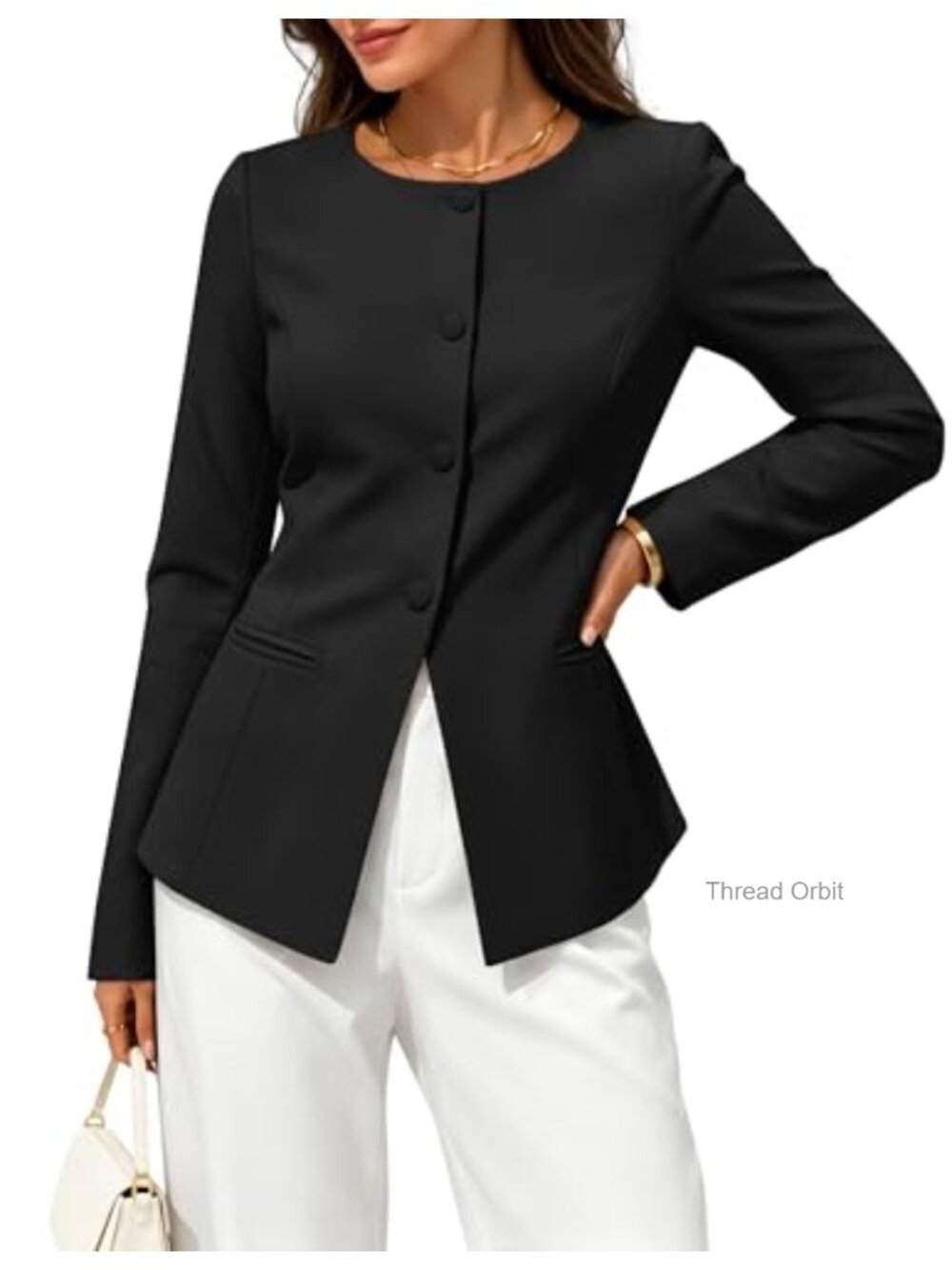 Women's Business Casual Button Down Blazer Suit Jacket Long Sleeve